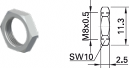 Sechskantmutter, M8x0.5, SW 10 mm, H 2.5 mm, Außen-Ø 11.3 mm, Nickel, 23.5112