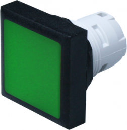 Drucktaster, unbeleuchtet, tastend, Bund quadratisch, grün, Frontring schwarz, Einbau-Ø 16.2 mm, 1.30.070.451/0500