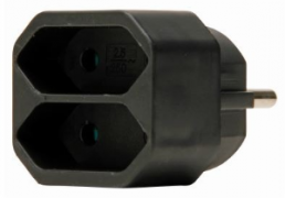 2-fach Adapter mit erhöhtem Berührungsschutz, 2 x Dose Typ C auf 1 x Stecker Type E + F, schwarz