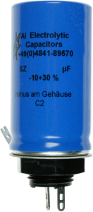 Elektrolytkondensator, 1000 µF, 63 V (DC), -10/+30 %, Becher, Ø 25 mm