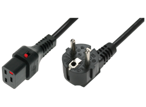 Geräteanschlussleitung, Europa, Stecker Typ E + F, abgewinkelt auf C19-Dose, gerade, H05VV-F3G1,5mm², schwarz, 2 m