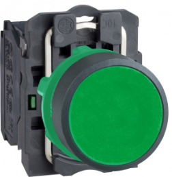 Drucktaster, unbeleuchtet, tastend, Bund rund, grün, Frontring dunkelgrau, Einbau-Ø 22 mm, XB5AA31