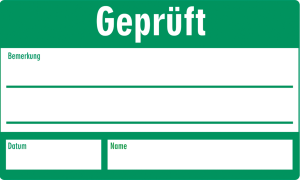 Qualitätssicherungsschild, Text: "Geprüft", (B) 30 mm, Vinyl, 088.52-9-30X50-A