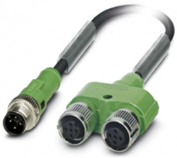 Sensor-Aktor Kabel, M12-Kabelstecker, gerade auf 2 x M12-Kabeldose, gerade, 4-polig, 0.6 m, PUR, schwarz, 4 A, 1436217