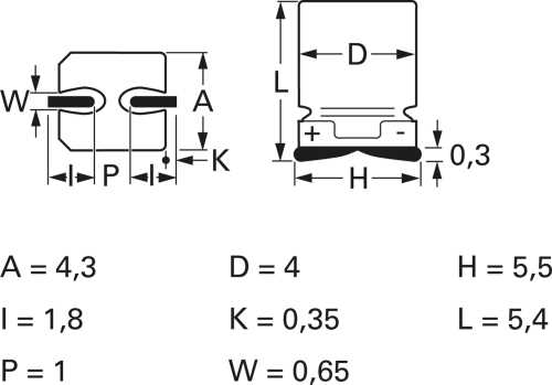 Elektrolytkondensator, 1 &micro;F, 50 V&nbsp;(DC), &plusmn;20 %, SMD, &Oslash;&nbsp;4 mm, CA050M1R00REB-0405 - 2