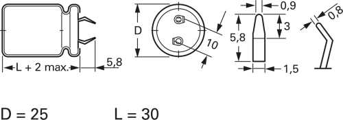Elektrolytkondensator, 100 &micro;F, 450 V&nbsp;(DC), &plusmn;20 %, radial, RM&nbsp;10 mm, &Oslash;&nbsp;25 mm, SLG - 2