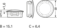 Abdeckkappe, (H) 6.4 mm, Kopf-Ø 15.1 mm, Montage-Ø 13.5 mm, Wandstärke 1,6 mm, P - Abdeckkappe, (H) 6.4 mm, Kopf-Ø 15.1 mm, Montage-Ø 13.5 mm, Wandstärke 1,6 mm, P - 2