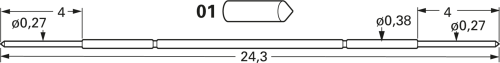 Feinraster-Prüfstift mit Tastkopf, Kegel, Ø&nbsp;0.38 mm, Hub&nbsp;2.5 mm, RM&nbsp;0.5 mm, L&nbsp;24