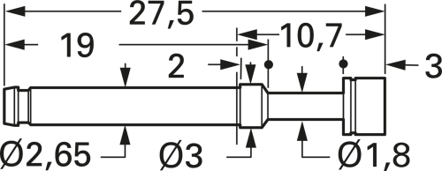 Hochstrom-Federkontakt mit Tastkop, Flachkopf, Ø&nbsp;2.65 mm, Hub&nbsp;5.5 mm, RM&nbsp;4 mm, L