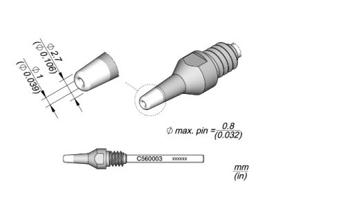 Entlötdüse, Meißelform, Ø&nbsp;2.7 mm, (L) 58 mm, C560003 - 1