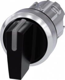 Toggle switch, illuminable, groping, waistband round, black, front ring silver, 2 x 45°, mounting Ø 22.3 mm, 3SU1052-2BM10-0AA0
