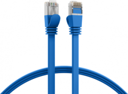 Patch cable with flat cable, RJ45 plug, straight to RJ45 plug, straight, Cat 6A, U/FTP, PVC, 0.15 m, blue