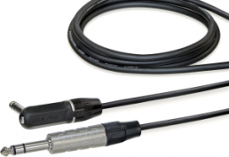 Audio connecting cable, 6.35 mm-stereo plug, straight to 6.35 mm-stereo plug, angled, 1,5 m, nickel-plated, black