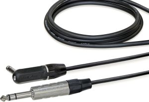 Audio connecting cable, 6.35 mm-stereo plug, straight to 6.35 mm-stereo plug, angled, 6 m, nickel-plated, black