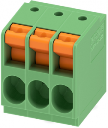 PCB terminal, 3 pole, pitch 6.35 mm, AWG 24-10, 41 A, spring-clamp connection, green, 1017522