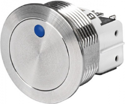 Pushbutton, 1 pole, silver, illuminated  (blue), 100 mA/30 VDC, mounting Ø 16 mm, 16.1 mm, IP66/IP67, 3-147-380