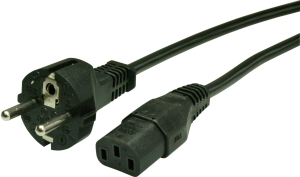Device connection line, Europe, plug type E + F, straight on C13 jack, straight, H05VV-F3G1.0mm², black, 3 m