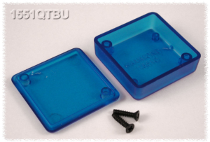 ABS enclosure, (L x W x H) 40 x 40 x 15 mm, blue/transparent, IP54, 1551QTBU