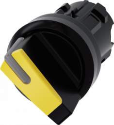 Toggle switch, illuminable, latching, waistband round, yellow, front ring black, 90°, trigger position 0 + 1, mounting Ø 22.3 mm, 3SU1002-2BF30-0AA0