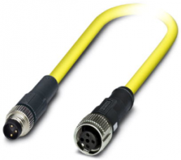 Sensor actuator cable, M8-cable plug, straight to M12-cable socket, straight, 3 pole, 1.5 m, PVC, yellow, 4 A, 1406275