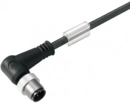 Sensor actuator cable, M12-cable plug, angled to open end, 3 pole, 0.1 m, PUR, black, 4 A, 9456690010