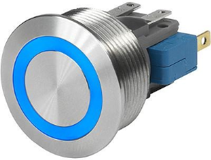 Pushbutton, 1 pole, silver, illuminated  (blue), 10 A/250 VAC, mounting Ø 22 mm, IP67, 3-108-973