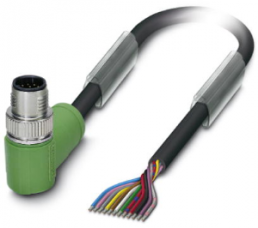 Sensor actuator cable, M12-cable plug, angled to open end, 12 pole, 1.5 m, PVC, black, 1.5 A, 1554814