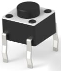 Short-stroke pushbutton, 1 Form A (N/O), 50 mA/24 VDC, unlit , actuator (black, L 1.4 mm), 1.56 N, THT