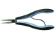 Snipe nose pliers with serrated gripping faces