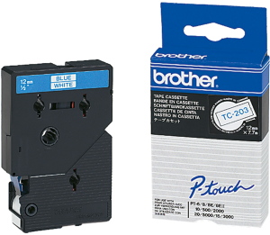 Labelling tape cartridge, 12 mm, tape white, font blue, 7.7 m, TC203
