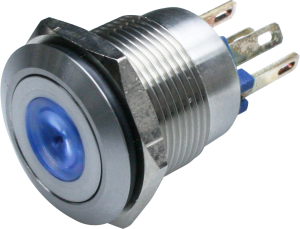 Pushbutton, 1 pole, blue, illuminated  (blue), 0.5 A/24 V, mounting Ø 19 mm, IP66, MPI001/28/BL