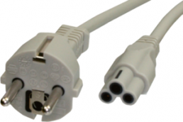 Device connection line, Europe, plug, 3 pole, straight on C5 jack, straight, H05VV-F3G0.75mm², gray, 1 m