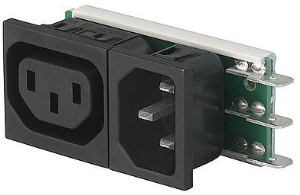 Combination element C14 + F, 3 pole, snap-in, plug-in connection, black, 6421.0053.10