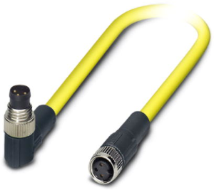 Sensor actuator cable, M8-cable plug, angled to M8-cable socket, straight, 3 pole, 0.5 m, PVC, yellow, 4 A, 1406283