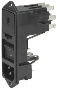 Plug C14, 3 pole, screw mounting, plug-in connection, black, KG10.6101.151