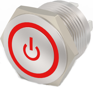Pushbutton, 1 pole, silver, illuminated  (red), 0.4 A/36 V, mounting Ø 16 mm, IP67, 2213775-3