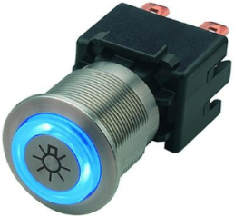 Pushbutton switch, 2 pole, silver, illuminated  (blue), 16 A/250 V, mounting Ø 19.1 mm, IP65, 3-100-999