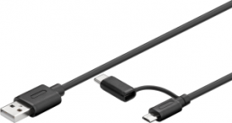 USB 2.0 Adapter cable, USB plug type A to micro USB plug type B, 1 m, black