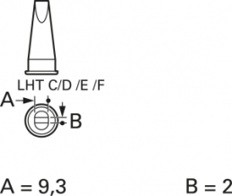 Soldering tip, Chisel shaped, Ø 9.3 mm, (T x L x W) 1.8 x 25 x 9.3 mm, LHT F
