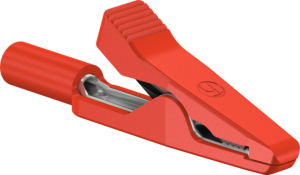 Alligator clip, red, max. 3 mm, L 42 mm, socket 2 mm, 24.0154-22