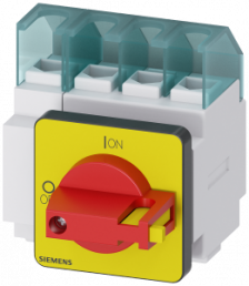 Emergency stop load-break switch, Rotary actuator, 4 pole, 25 A, 690 V, (W x H x D) 49 x 71 x 85.5 mm, front installation/DIN rail, 3LD2122-1TL13