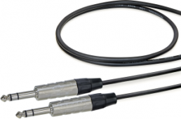 Audio connecting cable, 6.35 mm-stereo plug, straight to 6.35 mm-stereo plug, straight, 1,5 m, nickel-plated, black