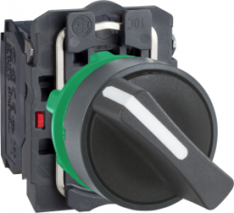 Selector switch, unlit, latching, 1 Form A (N/O) + 1 Form B (N/C), waistband round, black, front ring black, 2 x 90°, mounting Ø 22 mm, XB5AD25