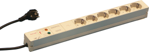 Socket Strip, SCHUKO, 6 Sockets, 19", WithTransient Protection and Mains Suppression Filter