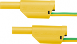 Measuring lead with (4 mm plug, spring-loaded, straight) to (4 mm plug, spring-loaded, straight), 1 m, green/yellow, PVC, 2.5 mm², CAT III