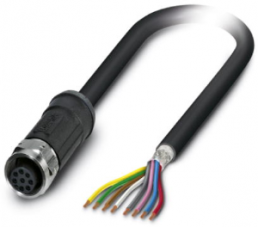 Sensor actuator cable, M12-cable socket, straight to open end, 8 pole, 10 m, PE-X, black, 2 A, 1407284