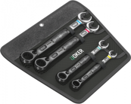 Open-end ratchet wrench kit, 4 pieces with bag, 10-19 mm, 30°, 305 mm, 884 g, Chrome molybdenum steel, 05020090001