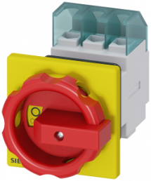Emergency stop load-break switch, Rotary actuator, 3 pole, 25 A, 690 V, (W x H x D) 67 x 84 x 116.5 mm, front mounting, 3LD2154-0TK53