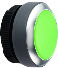 Pushbutton switch, illuminable, latching, waistband round, green, front ring silver, mounting Ø 22.3 mm, 1.30.270.031/2500