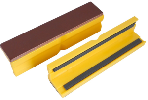 Clamping jaws leather/plastic 125 mm yellow, with magnetic bar (pair), 9-900-S5125